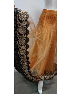 Sari Maxi Skir Indian Sheer Gold Metallic Bronze Silver Treading Wide Trim 28 in